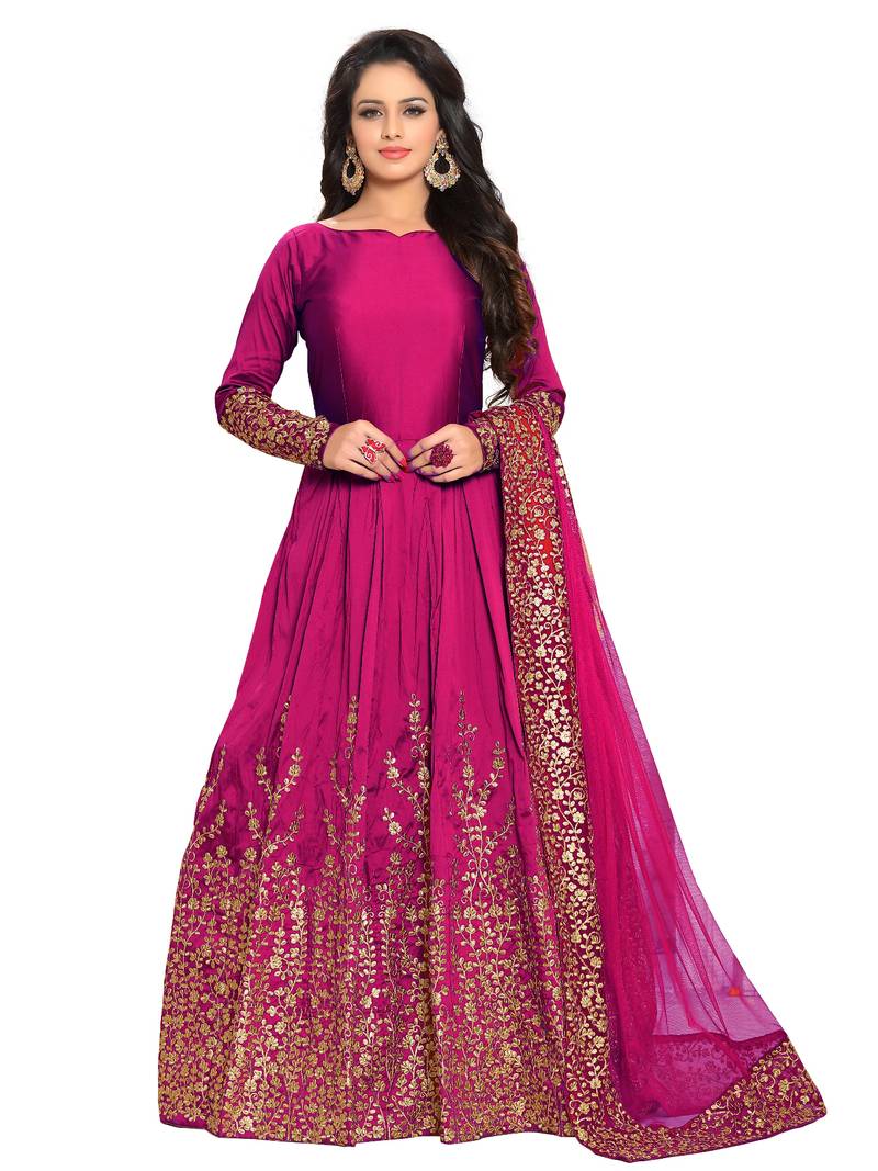 maroon embroidery work long anarkali suit