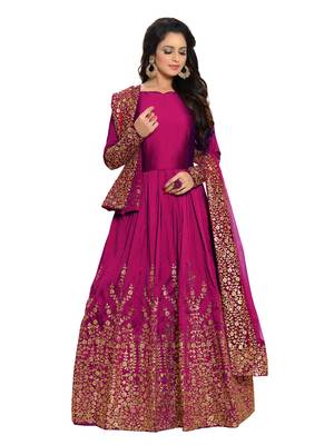 maroon embroidery work long anarkali suit 2