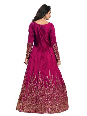maroon embroidery work long anarkali suit 3