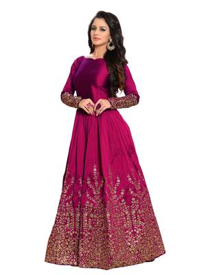 maroon embroidery work long anarkali suit 4