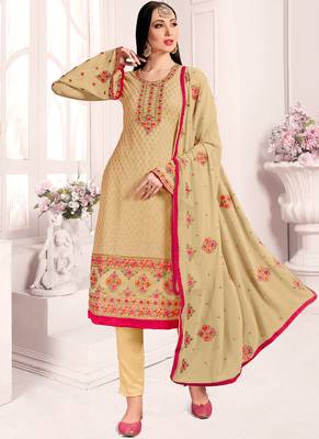 Dark Cream Georgette Straight Suit 1