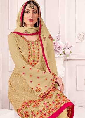Dark Cream Georgette Straight Suit 2