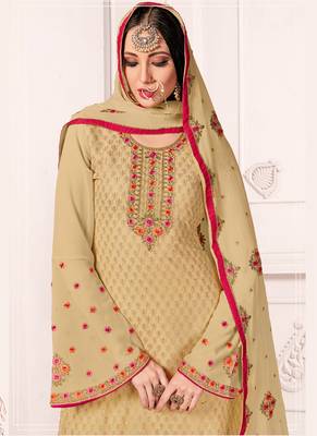 Dark Cream Georgette Straight Suit 4