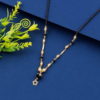 Amazing Gold Plated Stylish Chain Black Beads Mangalsutra For Women 1
