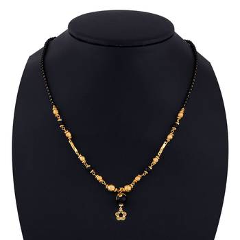 Amazing Gold Plated Stylish Chain Black Beads Mangalsutra For Women 5