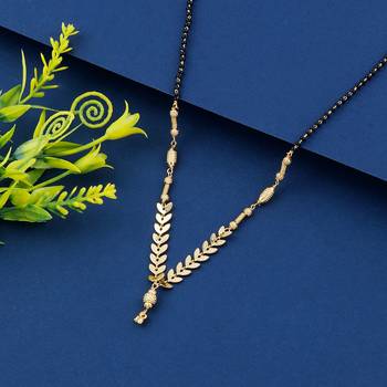 Amazing Gold Plated Delicate Chain Black Beads Mangalsutra For Women 1
