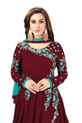 Ujjwal Creation Embroidery Party wear Faux Georgette Maroon Anarkali Gown   5