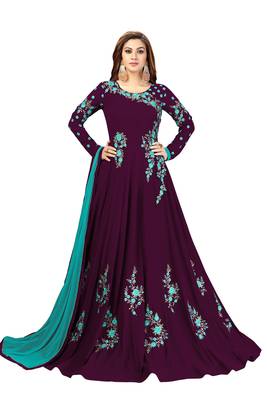 Ujjwal Creation Embroidery Party wear Faux Georgette Purple Anarkali Gown   1