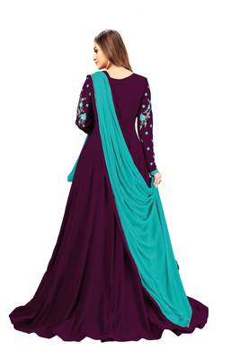 Ujjwal Creation Embroidery Party wear Faux Georgette Purple Anarkali Gown   2