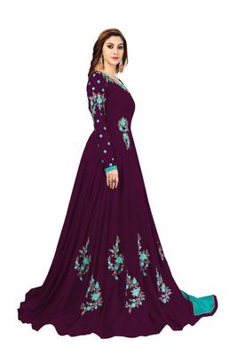Ujjwal Creation Embroidery Party wear Faux Georgette Purple Anarkali Gown   3