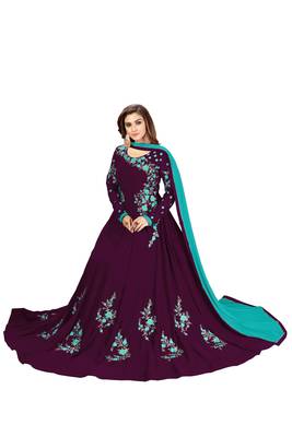 Ujjwal Creation Embroidery Party wear Faux Georgette Purple Anarkali Gown   4