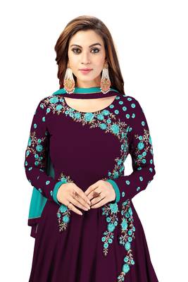 Ujjwal Creation Embroidery Party wear Faux Georgette Purple Anarkali Gown   5