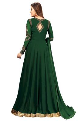 Ujjwal Creation Embroidery Party wear Faux Georgette Green Anarkali Gown   2
