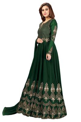 Ujjwal Creation Embroidery Party wear Faux Georgette Green Anarkali Gown   3