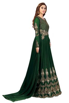 Ujjwal Creation Embroidery Party wear Faux Georgette Green Anarkali Gown   4