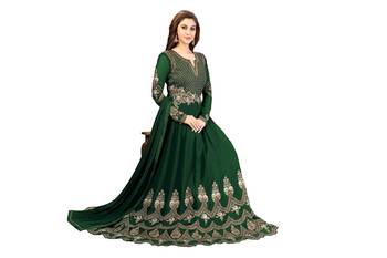 Ujjwal Creation Embroidery Party wear Faux Georgette Green Anarkali Gown   5