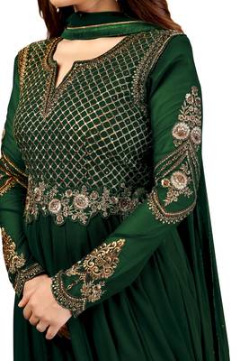 Ujjwal Creation Embroidery Party wear Faux Georgette Green Anarkali Gown   7