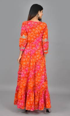 KAAJH Orange Jaipuri Bandhej Printed Anarkali Kurta 2