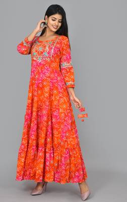 KAAJH Orange Jaipuri Bandhej Printed Anarkali Kurta 4