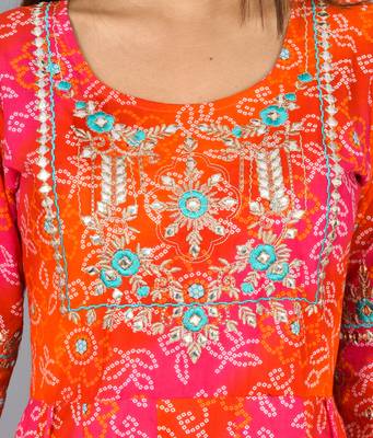 KAAJH Orange Jaipuri Bandhej Printed Anarkali Kurta 5