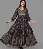 KAAJH Blue Embroidery Printed Cotton Anarkali Kurta