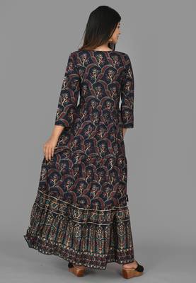 KAAJH Blue Embroidery Printed Cotton Anarkali Kurta 2