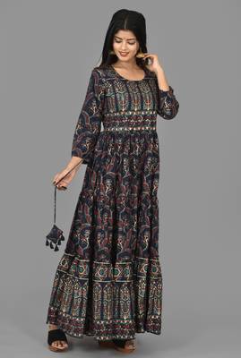KAAJH Blue Embroidery Printed Cotton Anarkali Kurta 3