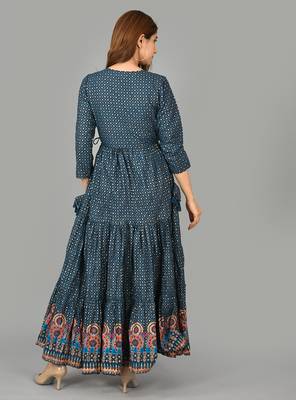 KAAJH Blue Embroidery Printed Cotton Anarkali Kurta 2