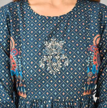 KAAJH Blue Embroidery Printed Cotton Anarkali Kurta 4