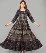 KAAJH Blue Embroidery Printed Cotton Anarkali Kurta