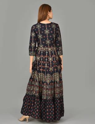 KAAJH Blue Embroidery Printed Cotton Anarkali Kurta 2