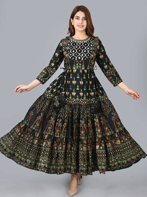 KAAJH Black Embroidery Printed Cotton Anarkali Kurta 1