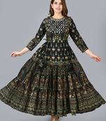 KAAJH Black Embroidery Printed Cotton Anarkali Kurta