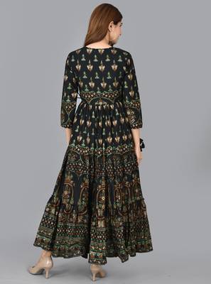 KAAJH Black Embroidery Printed Cotton Anarkali Kurta 2