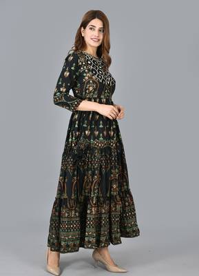 KAAJH Black Embroidery Printed Cotton Anarkali Kurta 3