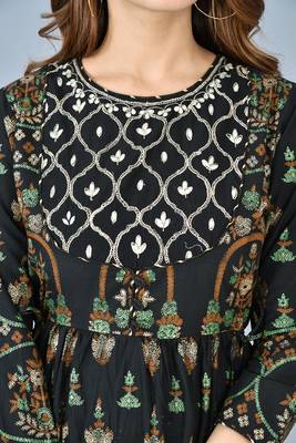 KAAJH Black Embroidery Printed Cotton Anarkali Kurta 5