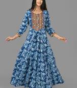 KAAJH Blue Printed Cotton  Anarkali Kurta