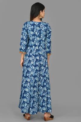 KAAJH Blue Printed Cotton  Anarkali Kurta 2