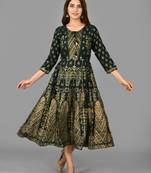 KAAJH Green Gold Printed Rayon Anarkali Kurta