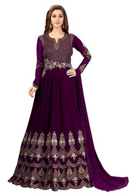 Ujjwal Creation Embroidery Party wear Faux Georgette Purple  Anarkali Gown   1