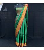 Kora Tanchui Zari Border Parrot Green With Contrast Blose