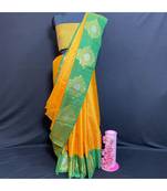 Kora Tanchui Zari Border Parrot Green With Contrast Blose