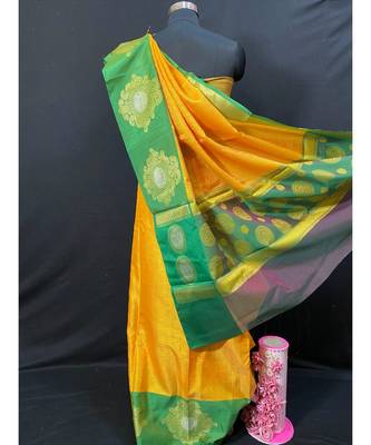 Kora Tanchui Zari Border Parrot Green With Contrast Blose 3
