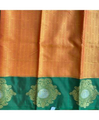 Kora Tanchui Zari Border Parrot Green With Contrast Blose 6