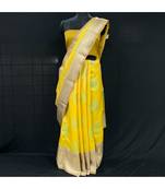 Yellow Tanchui Buta Saree Creanm Blouse