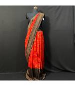 Dupion Red Silk Saree Black Blouse