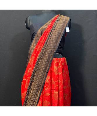 Dupion Red Silk Saree Black Blouse 2