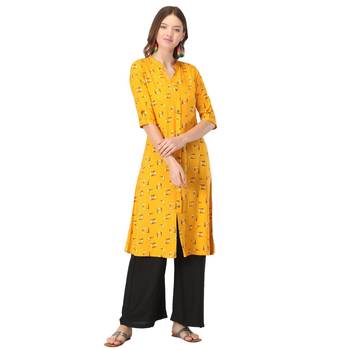 Yellow printed rayon kurtas-and-kurtis 1