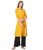 Yellow printed rayon kurtas-and-kurtis