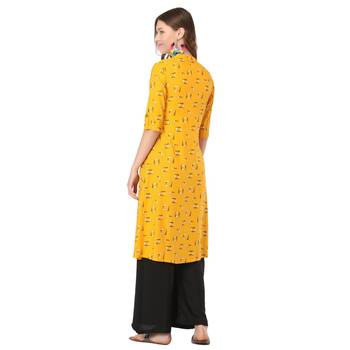 Yellow printed rayon kurtas-and-kurtis 2